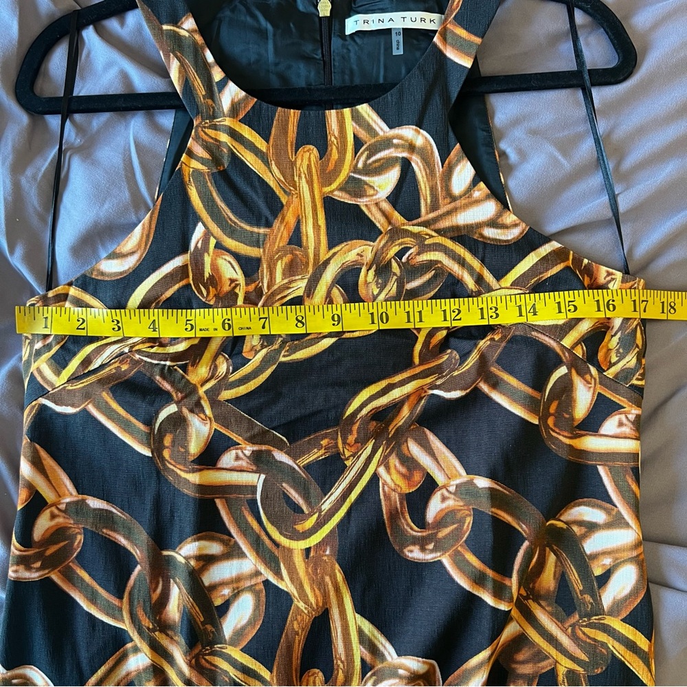 Trina Turk Aptos Black and Gold Chain Pattern High Neck Dress - Size 10 - EUC - Picture 7 of 8